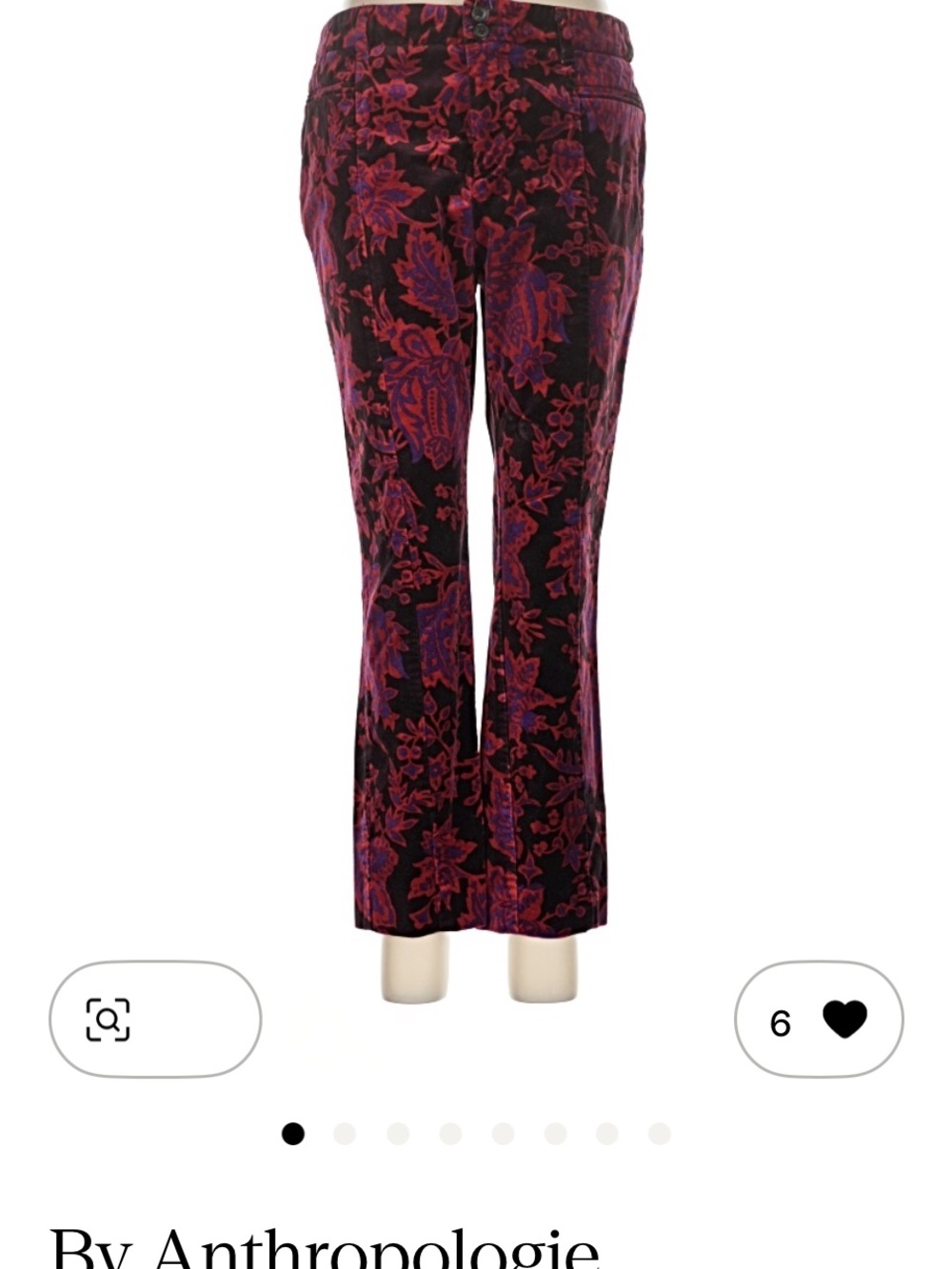 Anthropologie Purple and Red Floral Velvet Boot-Cut Pants